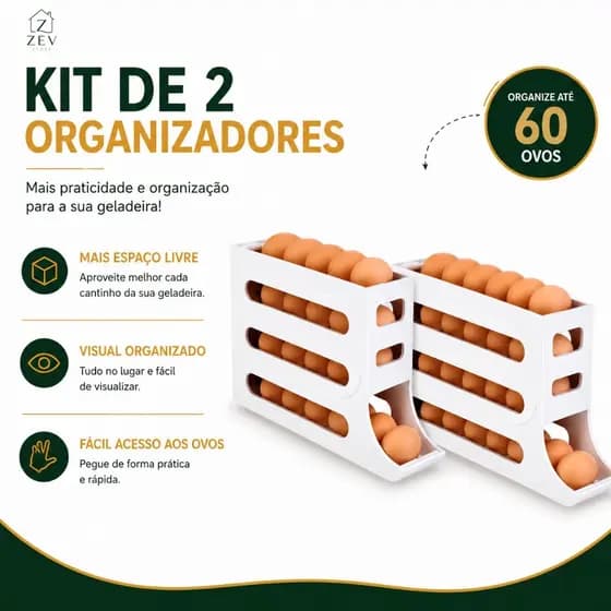 Porta Ovos 4 Andares Deslizante Para Geladeira Organizador Até 30 Ovos Economia de Espaço