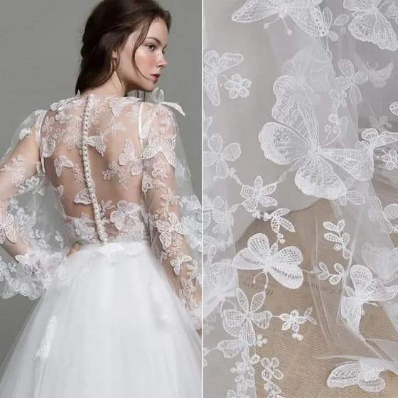 1 Pátio De Tecido Borboleta De Renda Flor Bordado De Tule Macio Para Casamento Vestido De Festa De Decoração De Casa 150