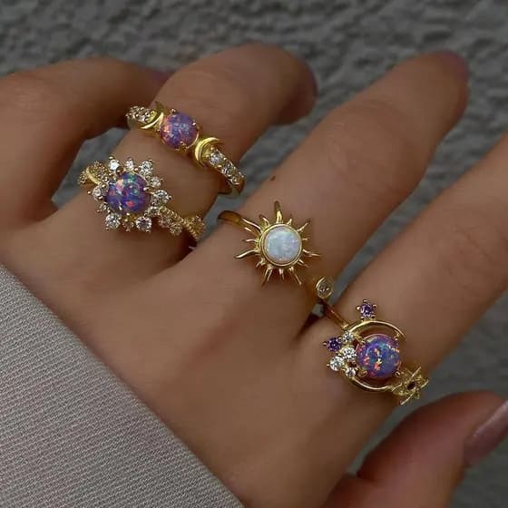 Moda ins Gem anel sol lua diamante luz luxo High-End conjunto de anel geométrico feminino