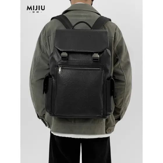 Procurando mochila de couro genuíno antiga masculina, bolsa de couro para computador de negócios, grande capacidade, via