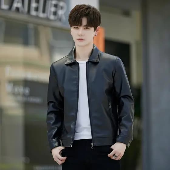 Moda masculina jaqueta de couro da motocicleta jaqueta de couro do plutônio jaqueta masculina estilo fino versão coreana