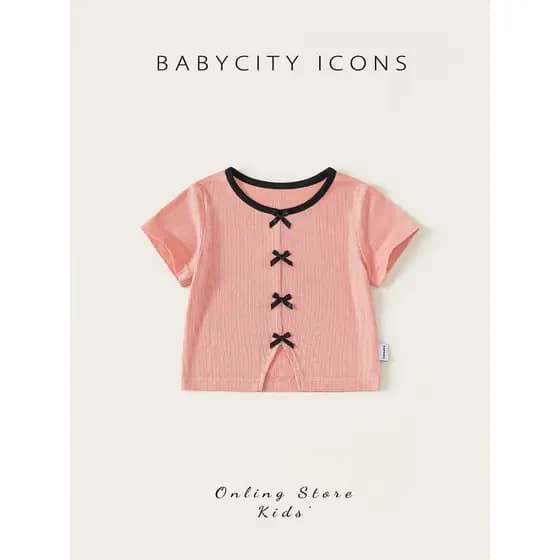 Bebe City meninas de manga curta 2026 verão novo estilo meninas Super agradável arco topo crianças moda camiseta na moda
