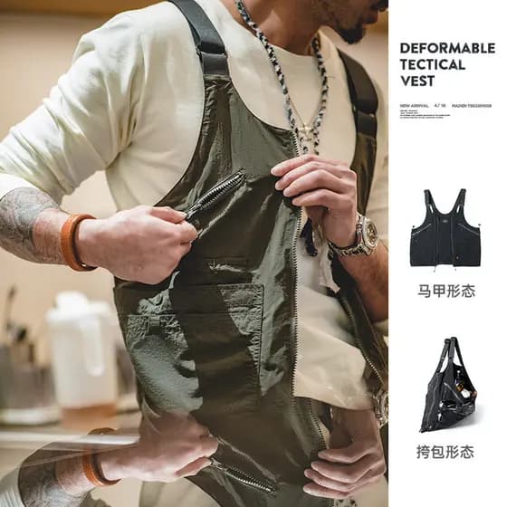 Moda ferramentas japonês Retro Multi-bolso sem mangas colete de náilon ao ar livre funcional dupla utilização bolsa de o