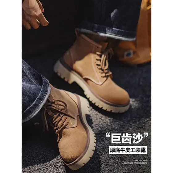 Moderno 2025 outono inverno novo estilo masculino Mid-Top genuíno botas Martin de sola grossa americano Retro Casual bot