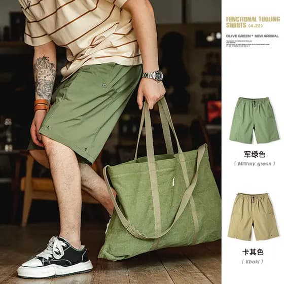 Moda ferramentas estilo americano lavado em linha reta cordão Shorts solto sensação legal grande bolso funcional Casual