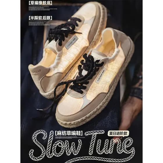 Moderno respirável linho palha balde sapatos verão novo estilo nicho Retro estilo de dinheiro antigo leve All-Match exte