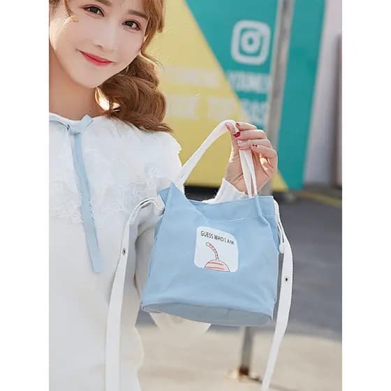 Bolsa de lona feminina ins estilo coreano bonito moda simples bolsa de ombro Crossbody pequeno saco estilo japonês almoç