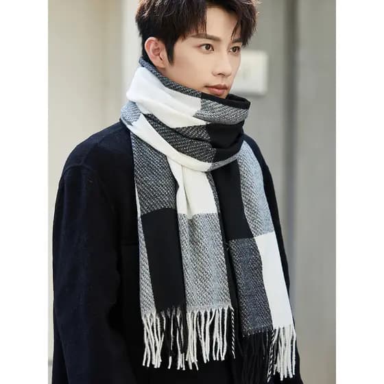 Cachecol masculino outono inverno All-Match quente xadrez estudante estilo casal babador High-End presente de aniversári