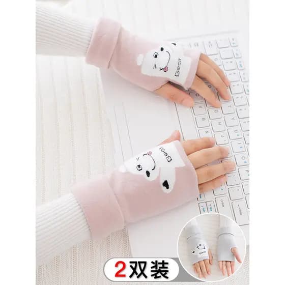 Luvas de meio dedo inverno feminino quente sem dedos bonito estudante inverno escrita sem dedos masculino estilo fino cr