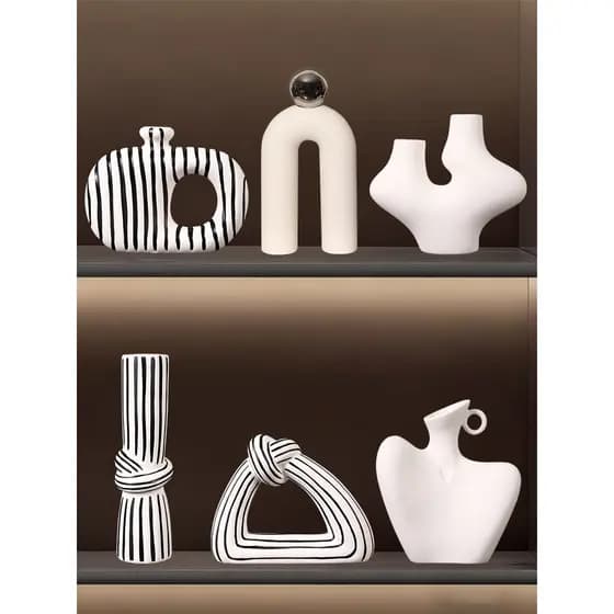 Nordic simples listrado vaso de cerâmica decoração criativa casa TV armário vinho arte abstrata decoração