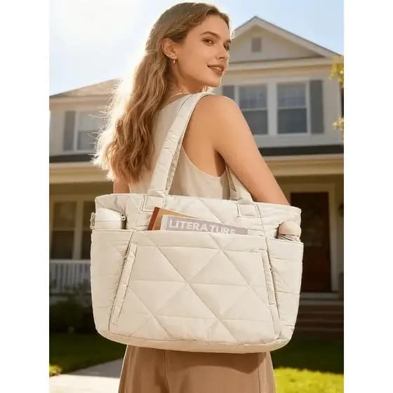 Bolsa Tote feminina versão coreana grande capacidade diamante bolsa simples Casual bolsa de ombro expansível bolsa de vi