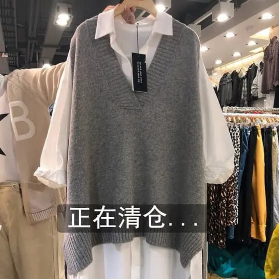 Primavera outono coreano mesmo estilo solto tamanho grande pulôver de comprimento médio com decote em V Cashmere lã cole