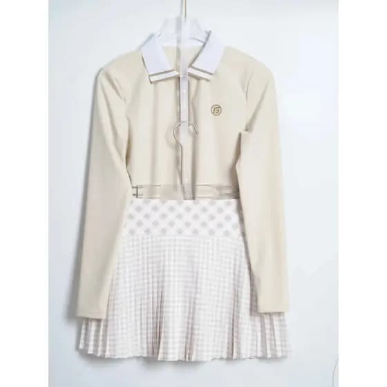 Primavera outono golfe terno feminino roupas de tênis feminino golfe de manga comprida saia feminina camiseta elástica e