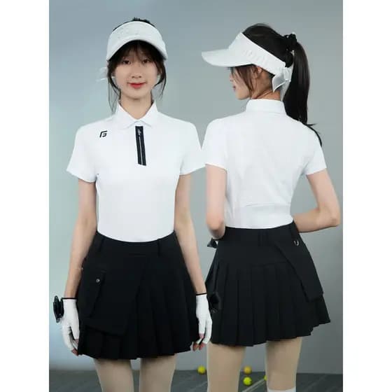 Verão golfe tênis de manga curta feminino saia plissada terno feminino fino-ajuste estiramento topo feminino golfe roupa