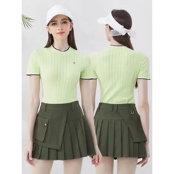 Verão golfe de manga curta feminina malhas saia terno feminino versão coreana magro-ajuste tênis de golfe topo feminino