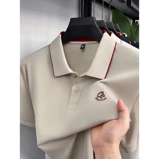 Camisa polo de seda gelo masculina verão manga curta camiseta não-ferro respirável meia manga Casual topo High-End negóc