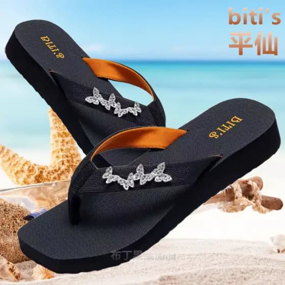 Vietnam Pingxian flip-Flops feminino verão exterior Wear moda beira-mar sandálias de praia de sola grossa antiderrapante