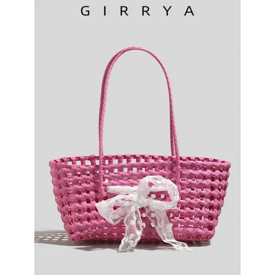 GIRRYA oco cesta de vegetais saco feminino 2026 novo estilo férias estilo saco de palha estilo férias mão-tecido sacola