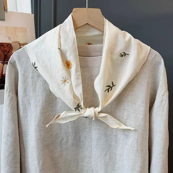 100% algodão bordado flor triângulo cachecol feminino boa sensação doce cachecol decoração pescoço proteção cachecol fér