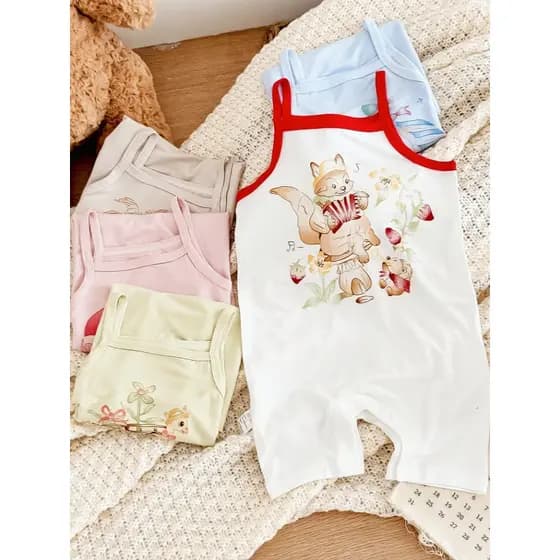 Modal bebê estilingue macacão verão fino tipo um masculino feminino bebê Homewear colete pijamas verão