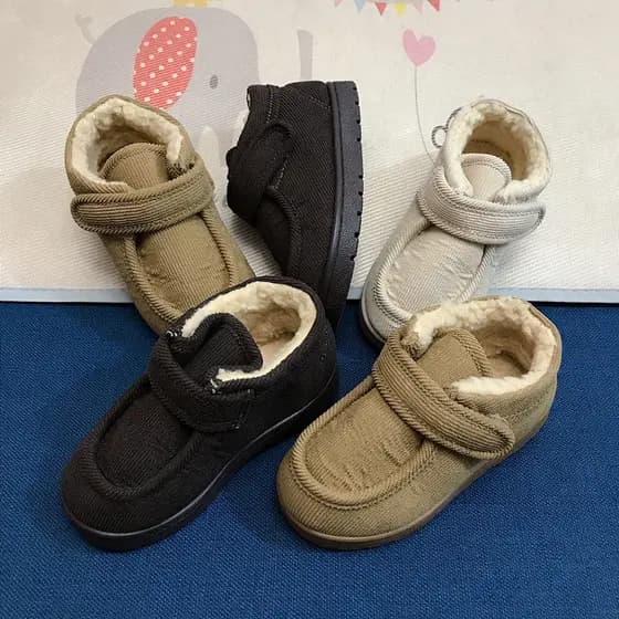 W inverno crianças sapatos de algodão grosso meninos meninas velo-velo botas de algodão quente bebê Velcro veludo sola m