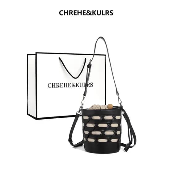 CHREHE & KULRS Bolsa balde de tecido feminina 2026 verão novo estilo bolsa mensageiro de ombro de grande capacidade