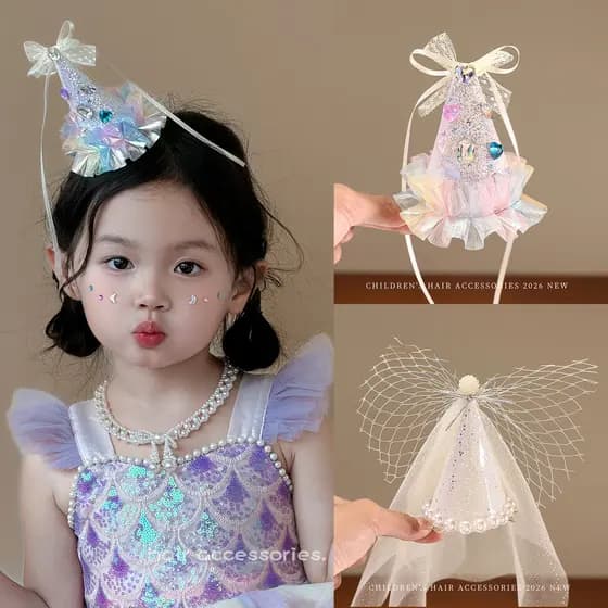 Doce pérola gaze crianças arco hairpin menina estilo princesa chapéu de aniversário acessórios para o cabelo do bebê hai