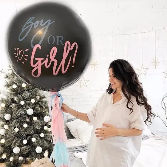 Conjunto De Balões Reveladores De Gênero De 36 Polegadas-Balão Gigante De Látex Preto Com Confete Rosa E Azul Para Decor