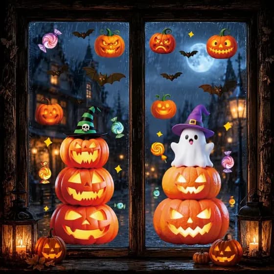 Janela De Abóbora De Halloween Adere Adesivos De Vidro Dupla Face Fantasma Assustador Para Decoração De Festa De Fim De