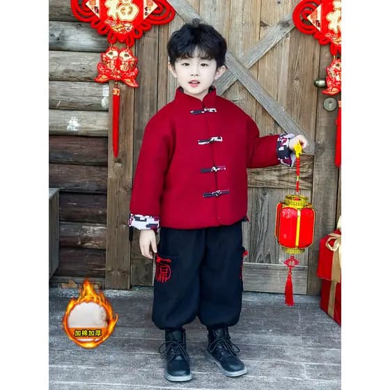 Crianças roupas estilo nacional Tang terno roupas anuais inverno novo estilo crianças jaqueta vermelha menino bebê casac