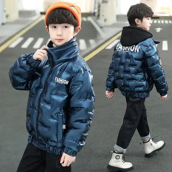 Meninos jaqueta acolchoada 2025 novo estilo médio grande crianças descartável brilhante grosso acolchoado jaqueta elegan