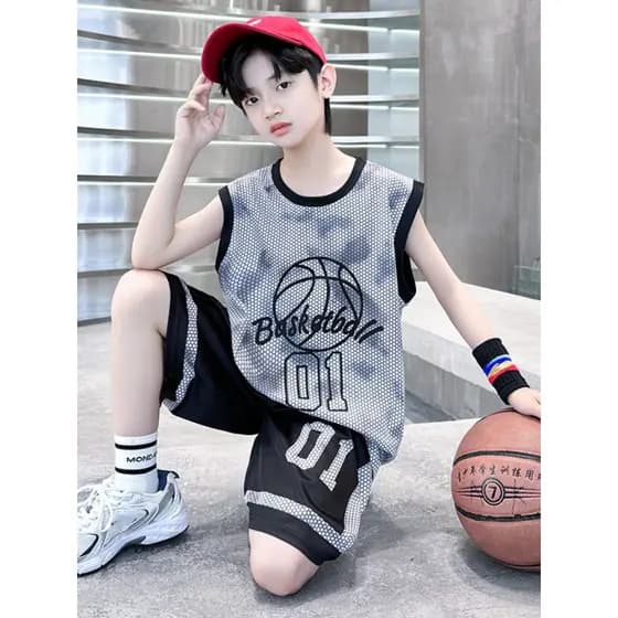 Meninos uniforme de basquete terno de secagem rápida roupas de verão 2025 novo estilo verão médio grande crianças esport