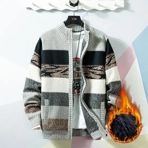 Street Wear Inverno Novo Estilo Zíper Cardigan Forro de Lã Engrossado Malhas Masculinas Versão Coreana Suéter Casual Jaq