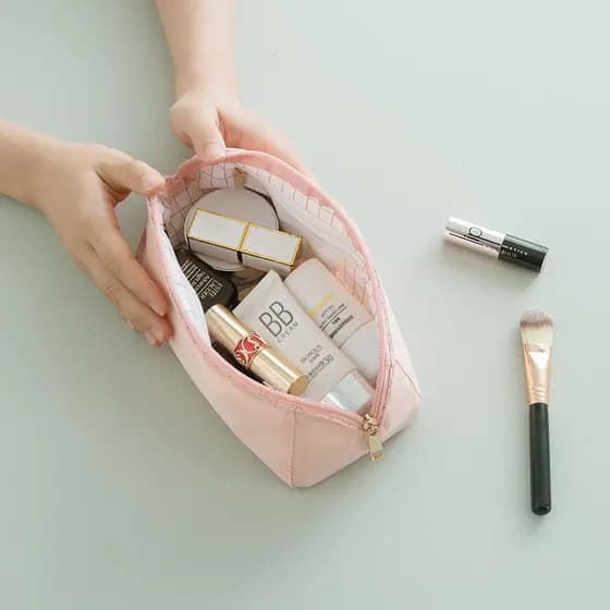 Bolsa cosmética longa de treliça simples para viagem, bolsa de armazenamento portátil estilo japonês, à prova d'água, es