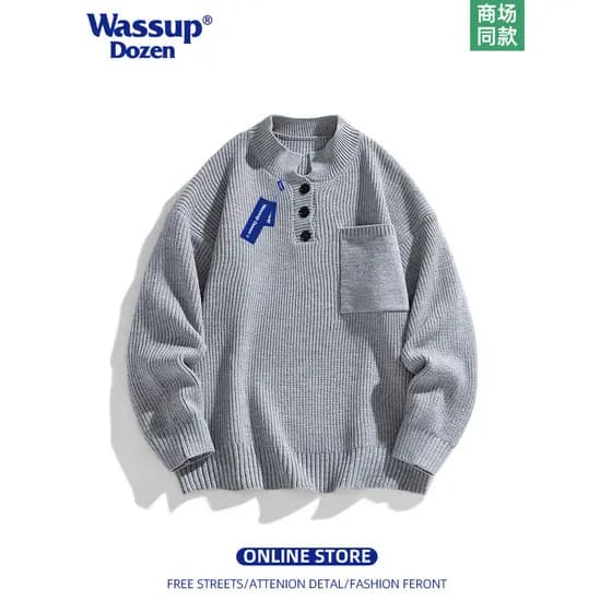 WASSUP DOZEN Suéter masculino de meia gola alta com fio grosso primavera outono cityboy suéter interno Base