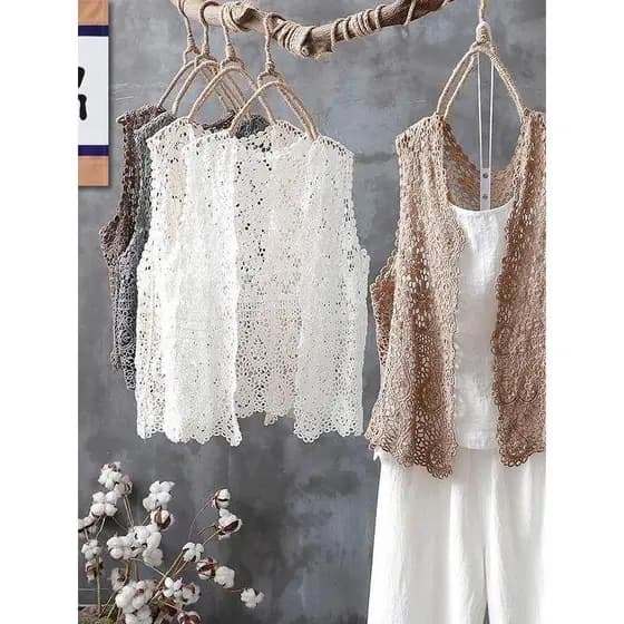 Crochê oco xale colete moda respirável versão solta verão senhoras exterior sem mangas Cardigan jaqueta Casual moda