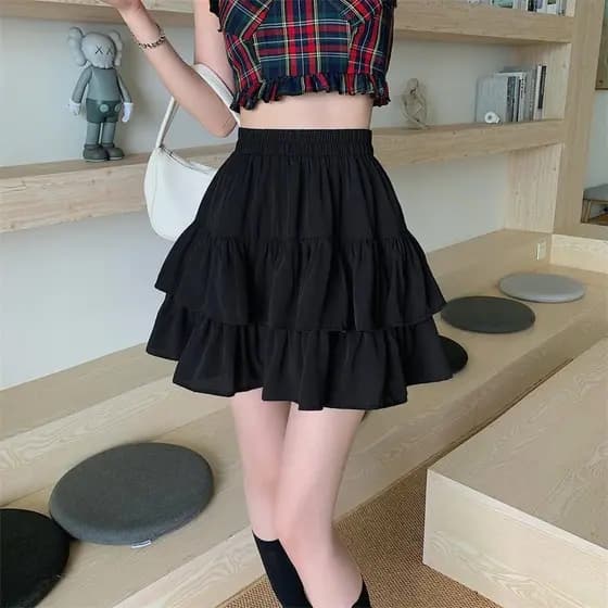 Saia plissada novo estilo Culottes femininos verão babados saia curta 2026 cintura alta bolo A linha saia pequena