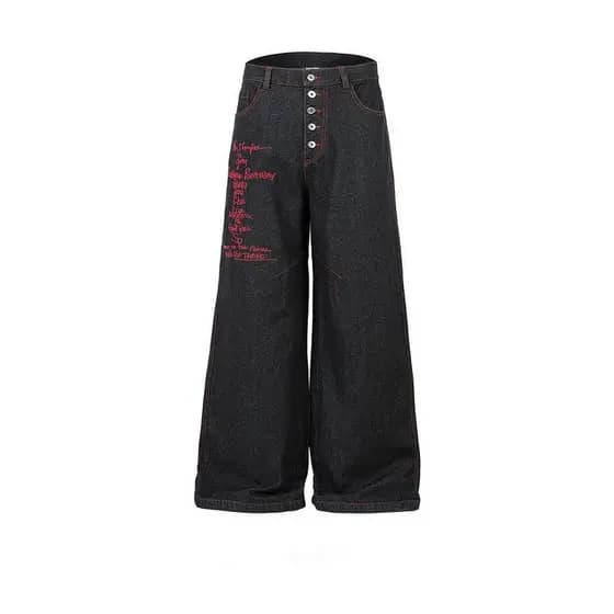 Hip Hop High Street vintage carta bordado Jeans das mulheres dos homens americano Retro solto chão esfregando perna larg