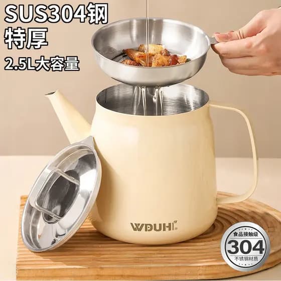 Pote de óleo de aço inoxidável 304 2026 novo estilo venda quente cozinha doméstica não-pendurado óleo de qualidade alime