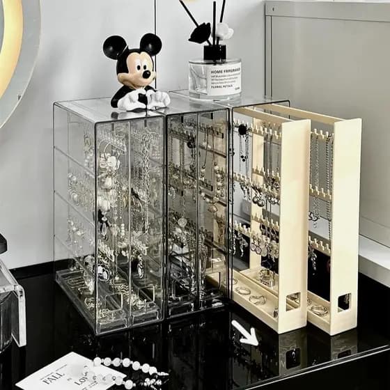 Japão Desktop transparente plástico rack de armazenamento de jóias colar pulseira caixa Anti-poeira orelha parafuso pris