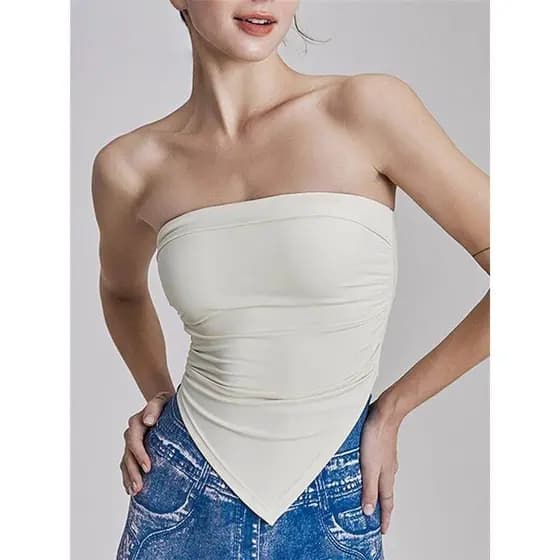 Com almofada no peito colete de Yoga feminino tubo superior bainha Irregular sem alças treinamento de Fitness cor topo