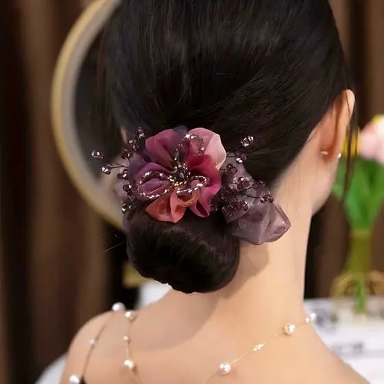 Mesmo estilo gaze acessórios de cabelo alta elasticidade feminino Scrunchy anel de cabelo piscando flor elegante bola ca