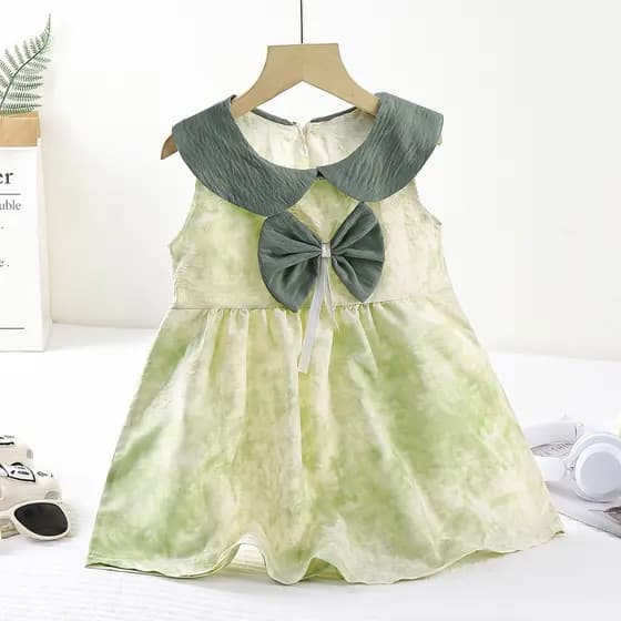 Nuvem algodão boneca colarinho vestido estilo fresco impresso nó vestido de princesa crianças respirável bonito vestido
