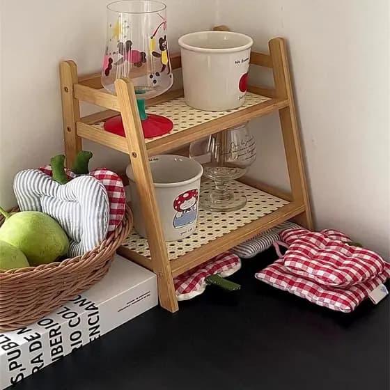 Japonês desktop de armazenamento de madeira maciça Rack de mesa Multi-camada suporte de copo bancada suporte de copo de