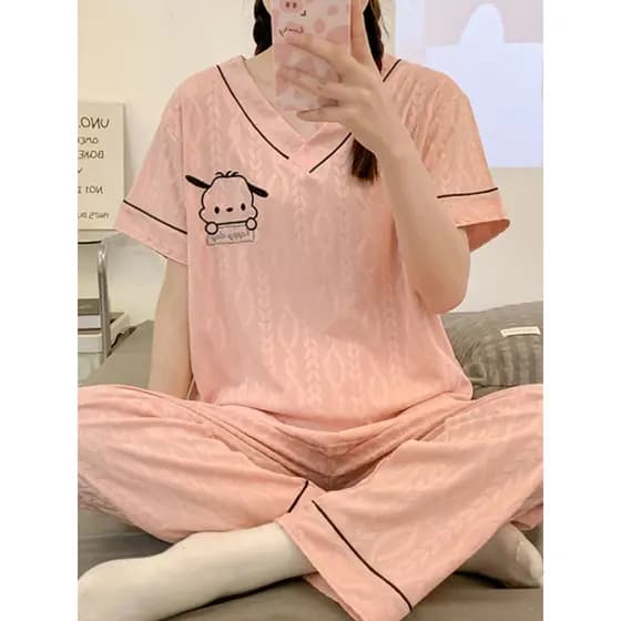 Pijamas femininos verão dia Modal calças de manga curta dos desenhos animados bonito Plus Size 150kg Loungewear terno de