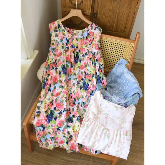 Camisola de seda de algodão de verão feminina algodão Artificial legal pijama vestido de peça única solto Loungewear res