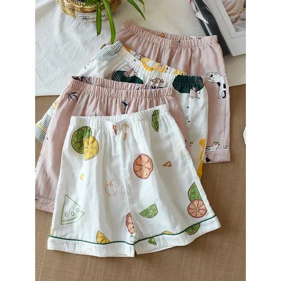 Estilo japonês puro algodão gaze Shorts senhoras verão fino calças de três pontos solto doce casa calças de praia pode s