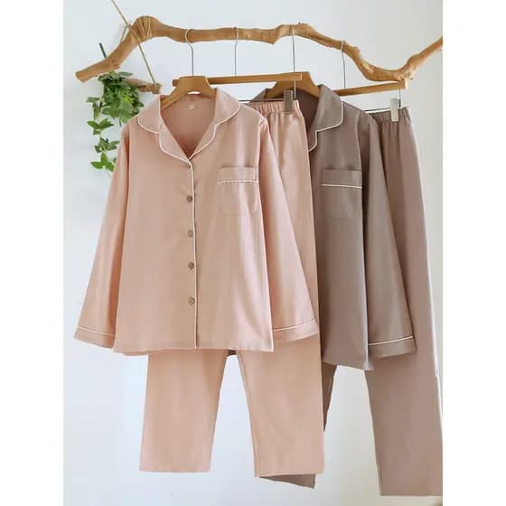 Novo estilo casal pijamas de algodão puro conjunto primavera outono manga comprida calças de manga comprida feminino alg