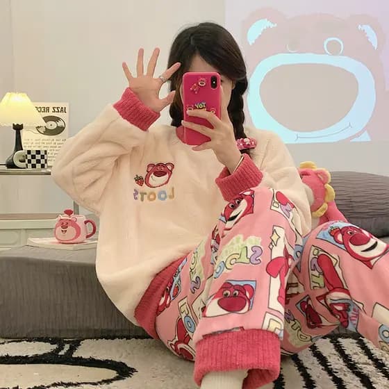 2024 pijamas de lã Coral feminino outono inverno engrossado velo terno bonito estudante flanela quente roupas para casa