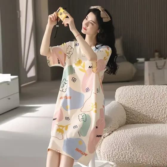 Nova camisola feminina verão bonito estudante versão coreana solta puro algodão fino pijamas verão mulheres grávidas ves